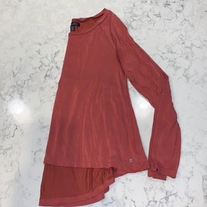 Basic Dark Salmon Top Flowy Back Long-sleeve Shirt